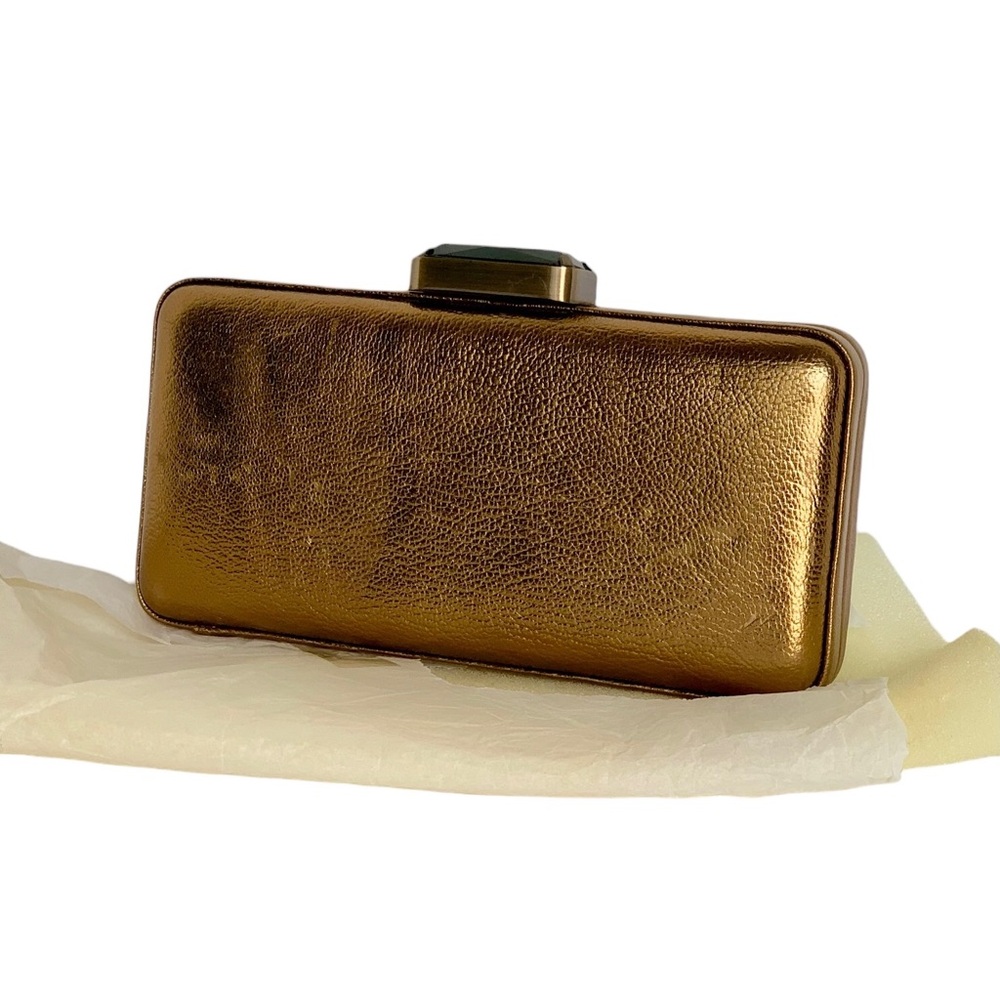NWT Rare J. Crew Metallic Leather Frame Clutch Retractable Chain Handle - Picture 12 of 13